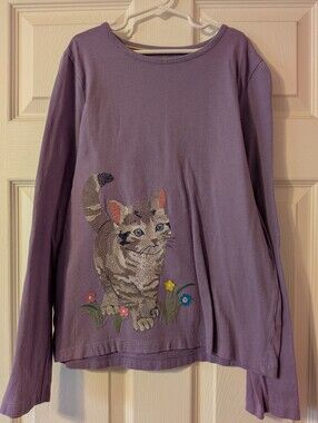 Mini Boden Superstitch Kitten Long Sleeve Shirt